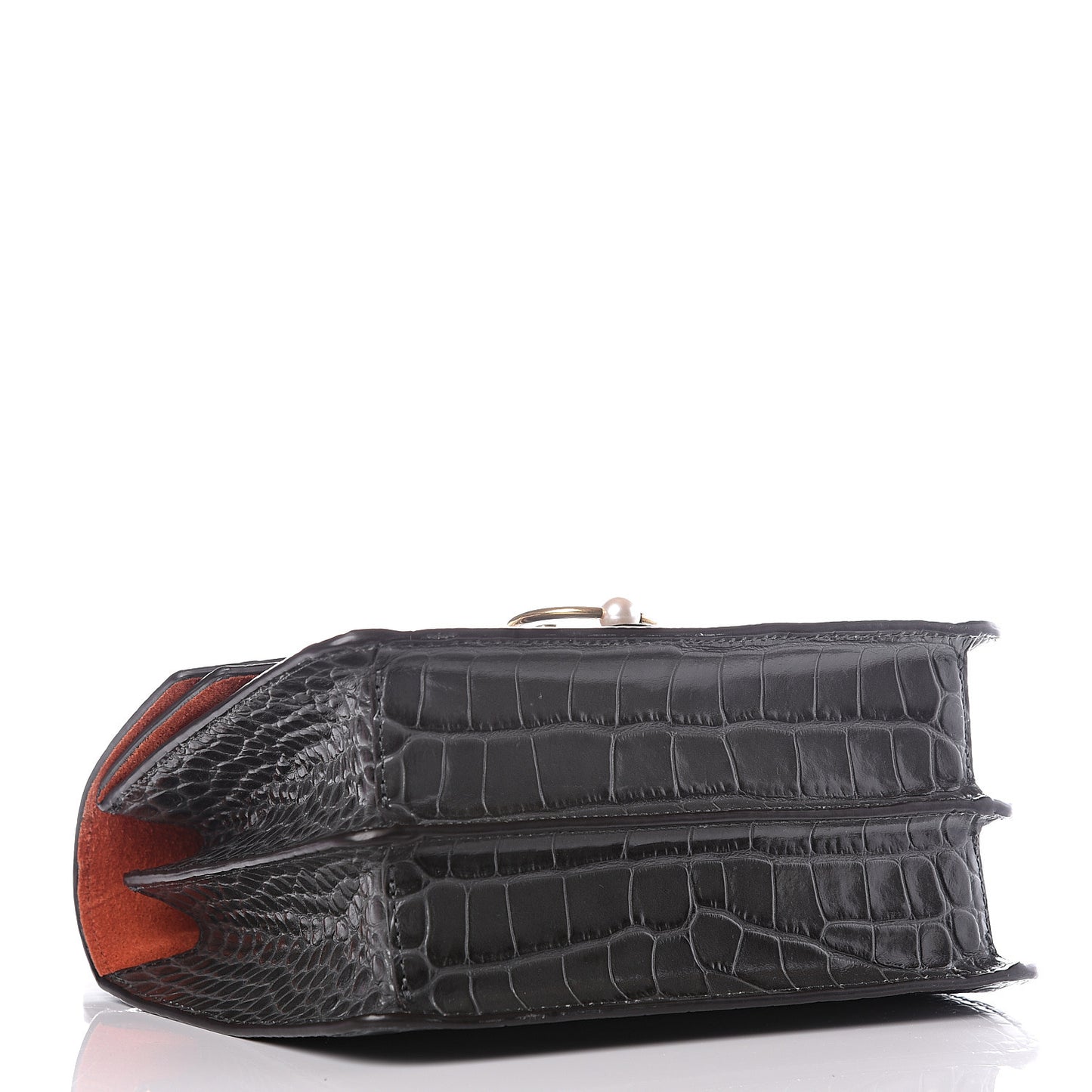 Calfskin Crocodile Embossed Medium Harlow Satchel Dark Grey