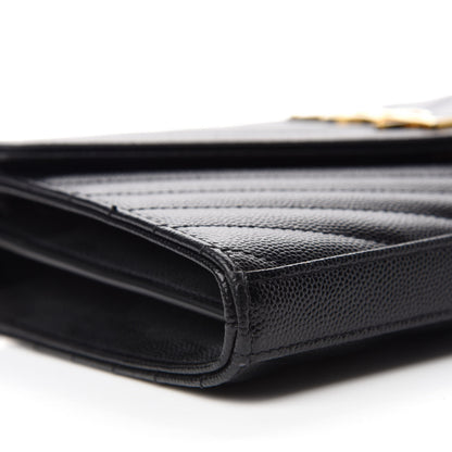 Saint Laurent Grain De Poudre Matelasse Chevron Monogram Chain Wallet Black 6 of 11