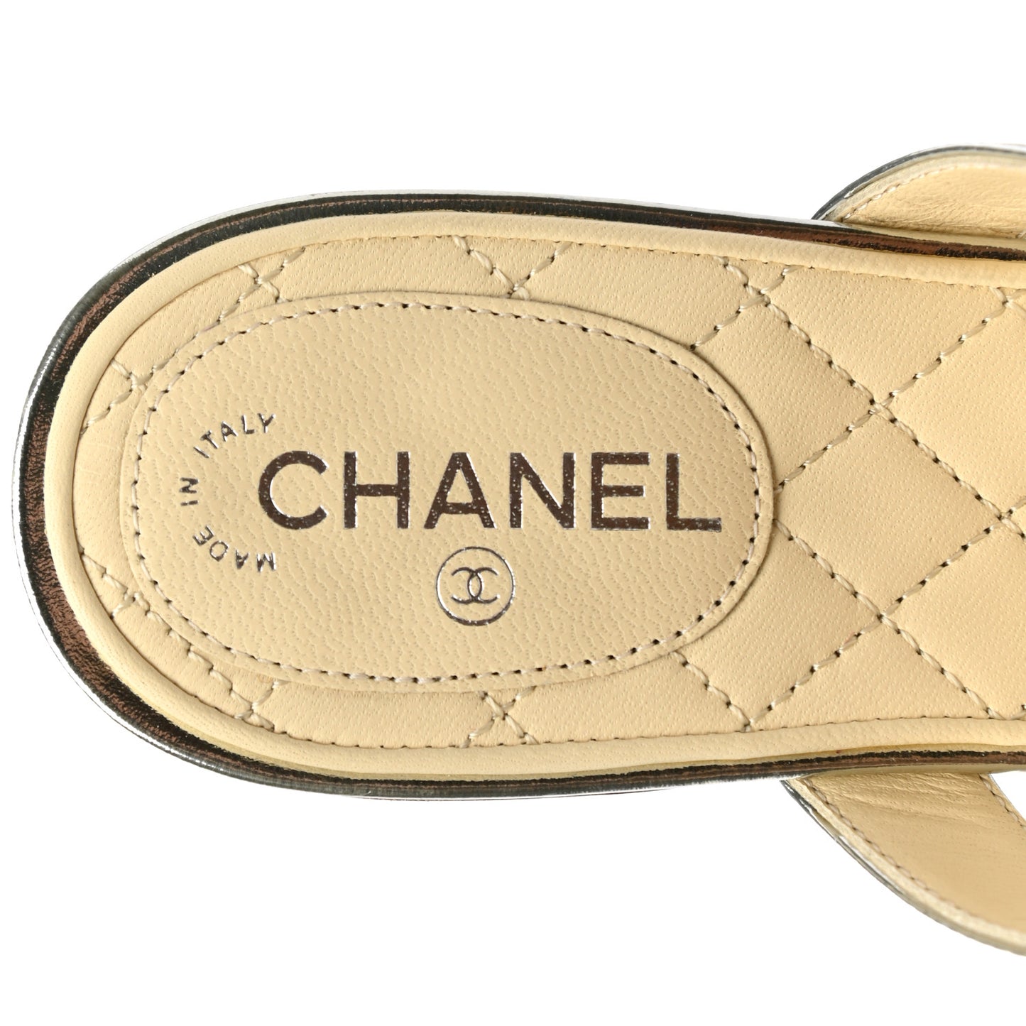 Metallic Calfskin Flat Sandals 35 Silver