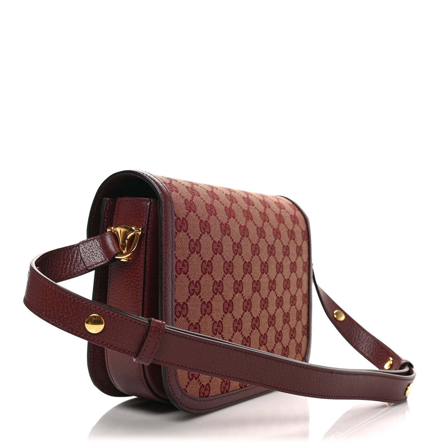 Gucci Monogram Textured Dollar Calfskin Horsebit 1955 Shoulder Bag Sahara Rubino Chardonnay 3 of 9