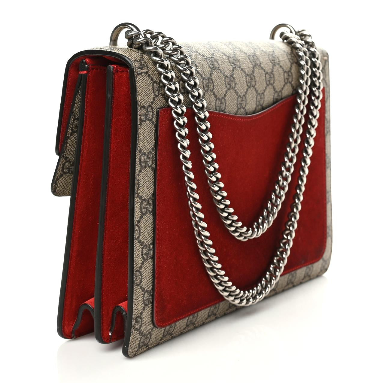 Gucci GG Supreme Monogram Suede Cudu Medium Dionysus Shoulder Bag Beige Ebony Vulcanic Red 3 of 13