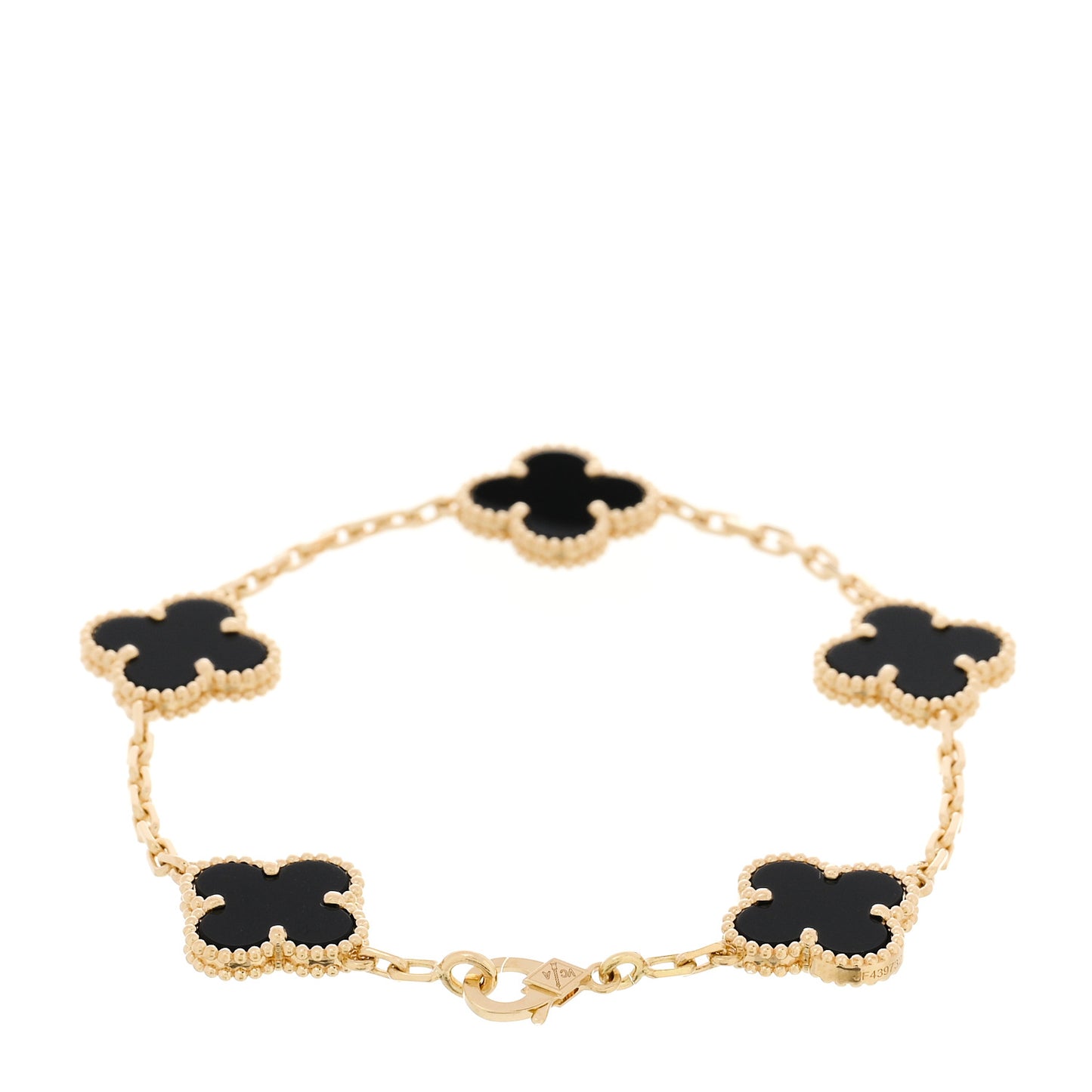 18K Yellow Gold Black Onyx 5 Motifs Vintage Alhambra Bracelet