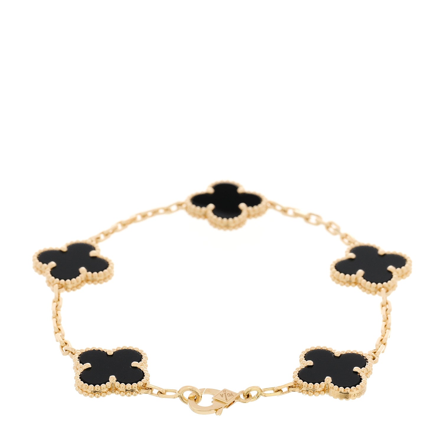 Van Cleef & Arpels 18K Yellow Gold Black Onyx 5 Motifs Vintage Alhambra Bracelet 2 of 5