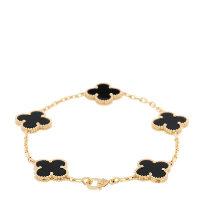 Van Cleef & Arpels 18K Yellow Gold Black Onyx 5 Motifs Vintage Alhambra Bracelet 2 of 5