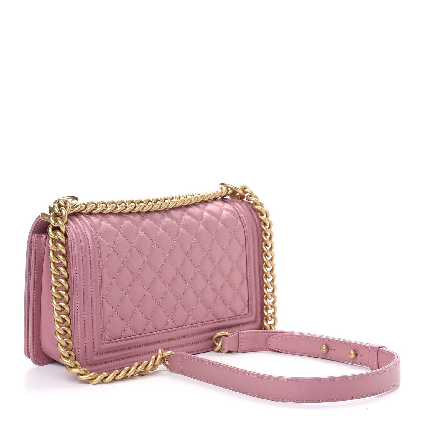 Metallic Calfskin Quilted Medium Boy Flap Pink