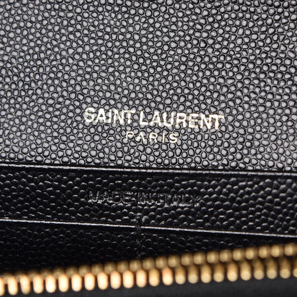 Saint Laurent Grain De Poudre Matelasse Chevron Medium Monogram Chain Wallet Black 6 of 8