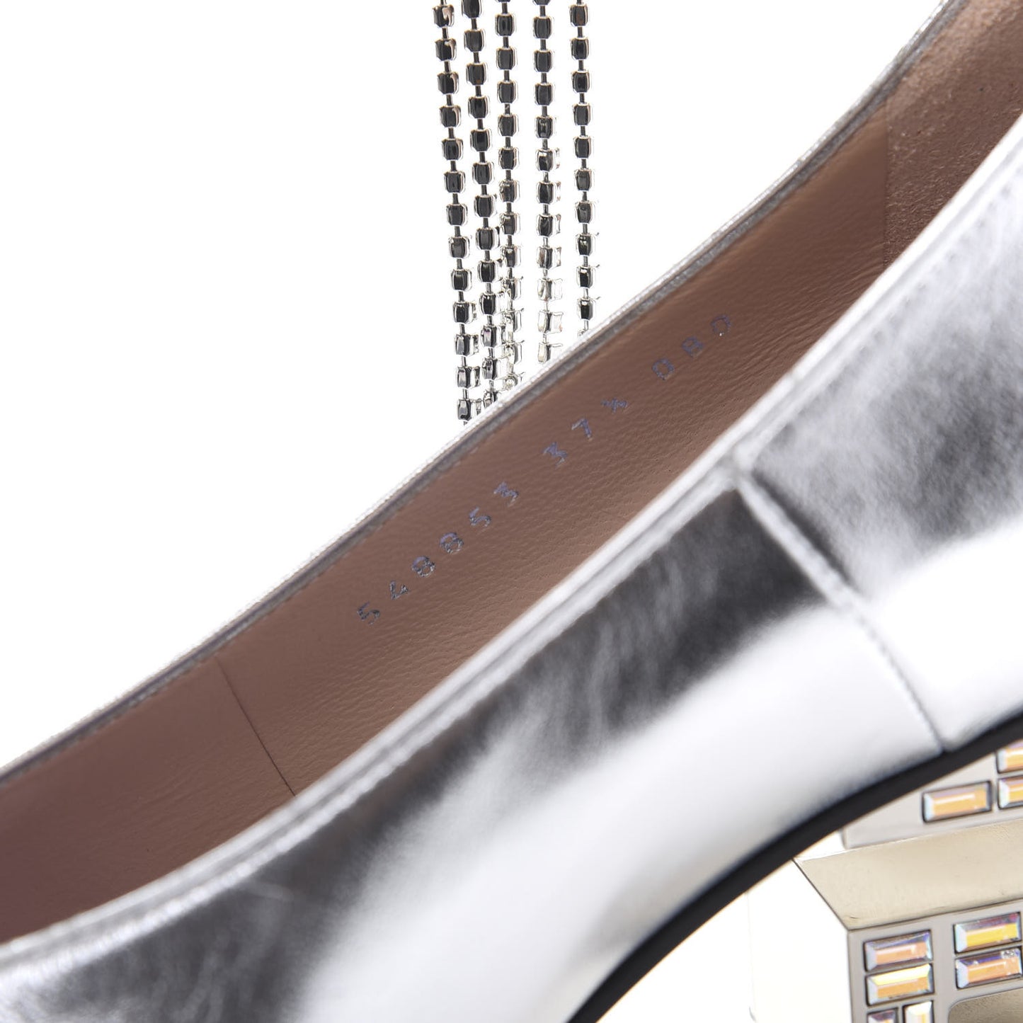 Metallic Nappa Crystal Square G Mid Heel Pumps 37.5 Silver