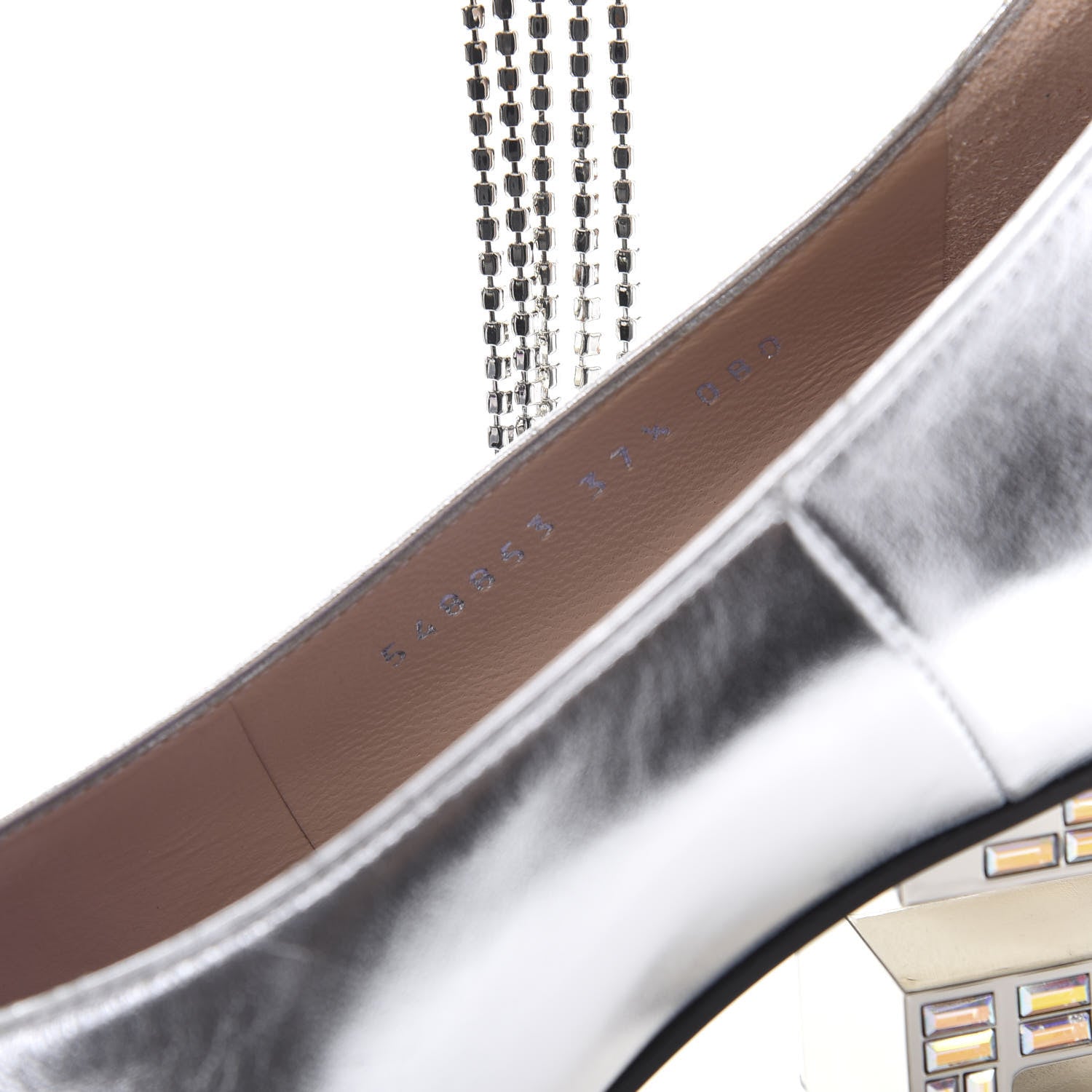 Gucci Metallic Nappa Crystal Square G Mid Heel Pumps 37.5 Silver 9 of 10