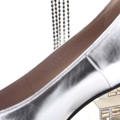 Gucci Metallic Nappa Crystal Square G Mid Heel Pumps 37.5 Silver 9 of 10