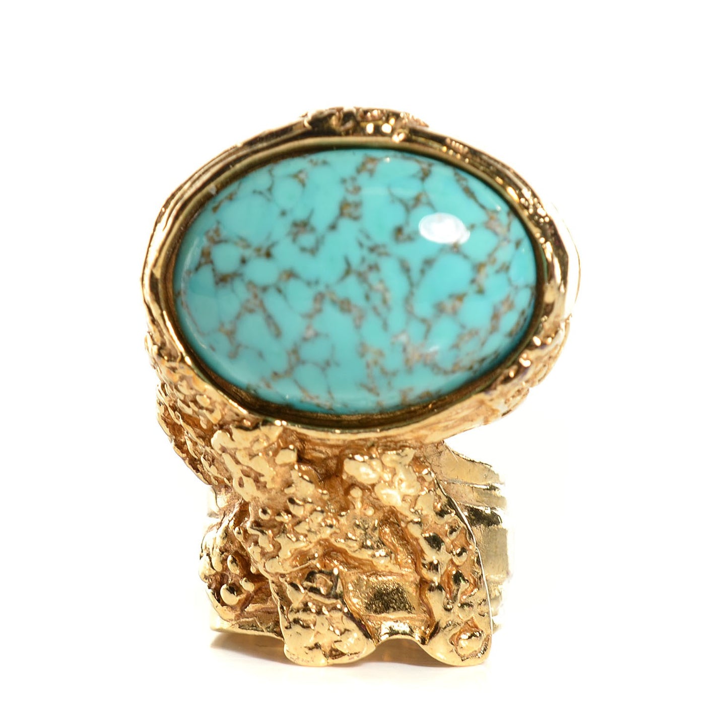 Glass Cabochon Arty Ovale Ring 8 Gold Turquoise