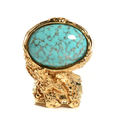 Saint Laurent Glass Cabochon Arty Ovale Ring 8 Gold Turquoise 1 of 3