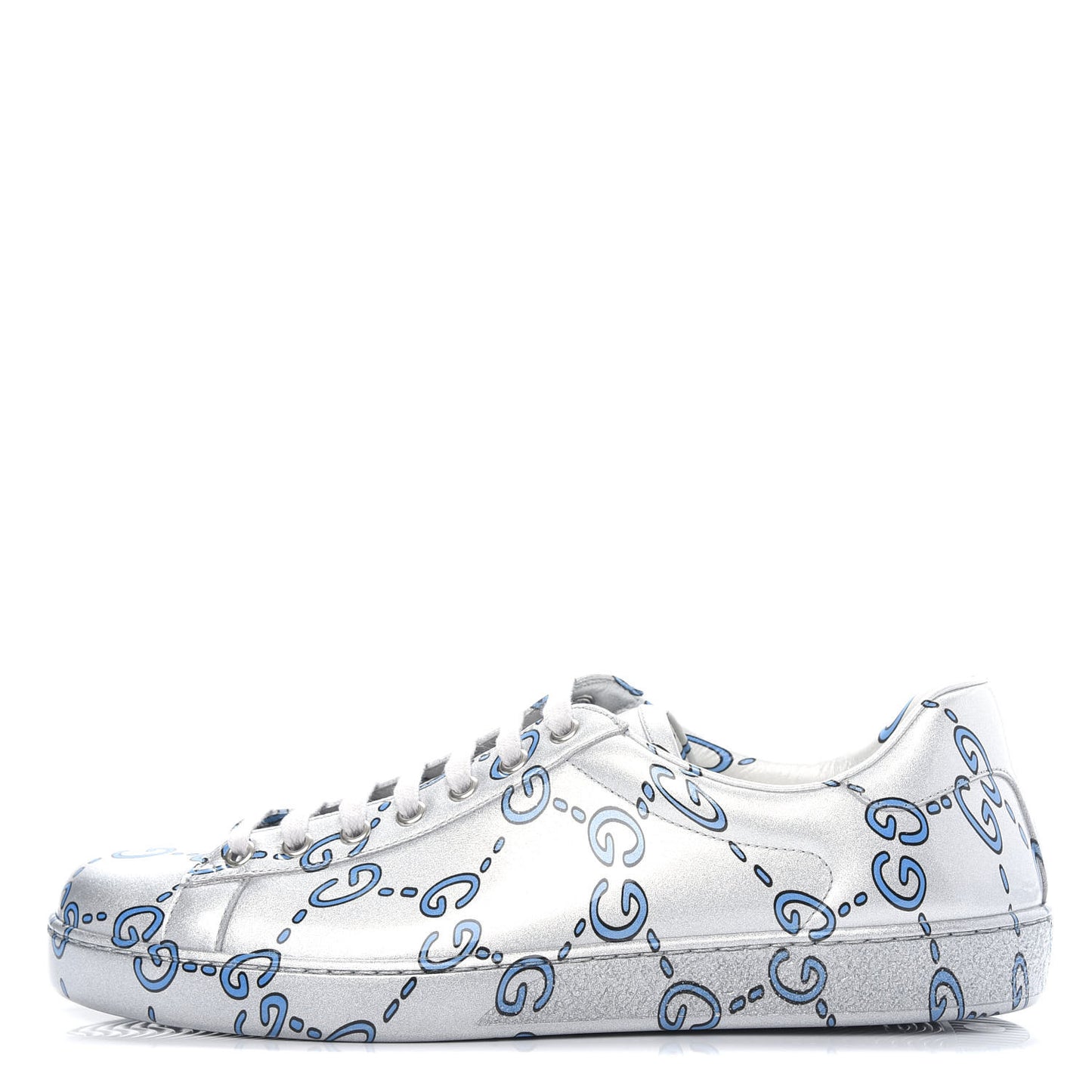 Miro Rubber Wax GucciGhost Print Mens New Ace Sneakers 9 Silver