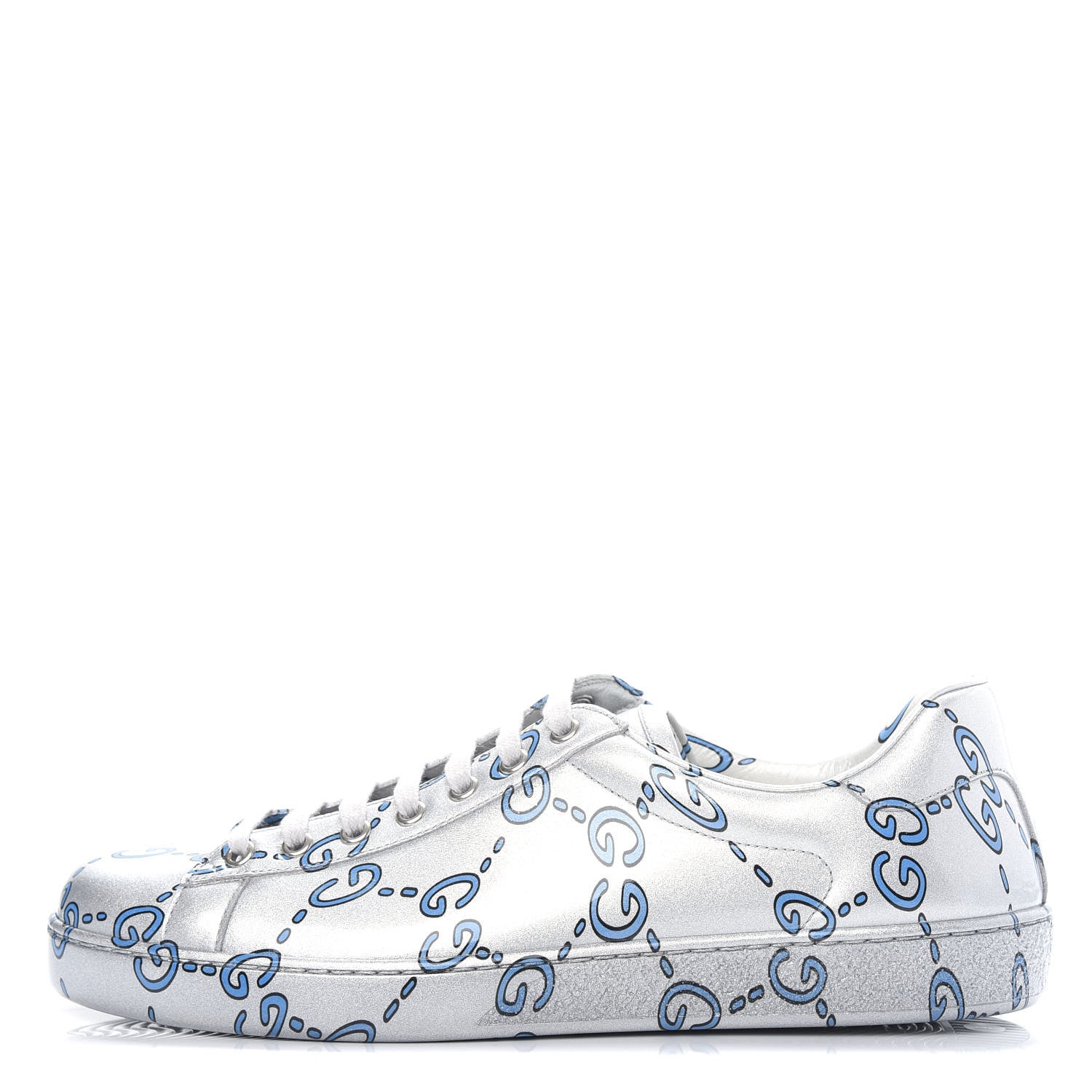 Gucci Miro Rubber Wax GucciGhost Print Mens New Ace Sneakers 9 Silver 1 of 12
