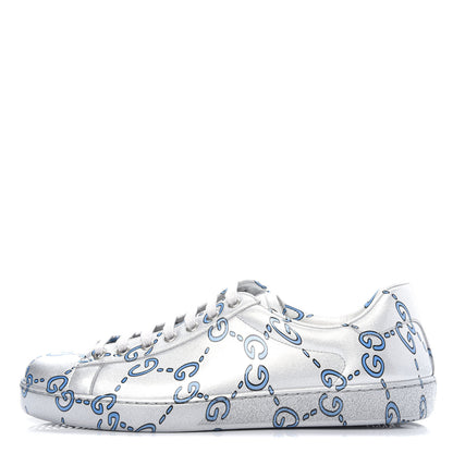 Gucci Miro Rubber Wax GucciGhost Print Mens New Ace Sneakers 9 Silver 1 of 12