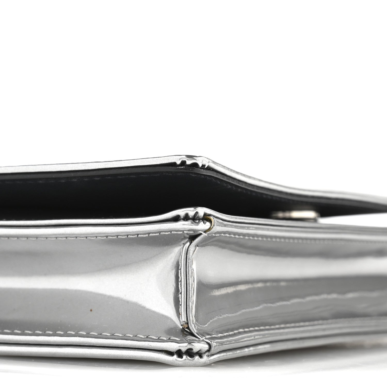 Christian Dior Metallic Patent Micro-Cannage Diorama Wallet on Chain Pouch Silver 8 of 10