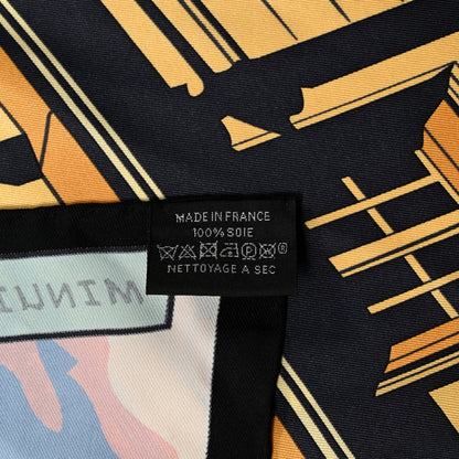 Hermes Silk Minuit Au Faubourg Scarf 70 Black Beige Dore Vert 4 of 6