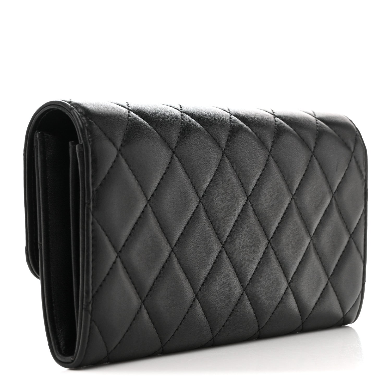 Chanel Lambskin Quilted Large Gusset Flap Wallet Black 3 of 10