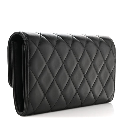 Chanel Lambskin Quilted Large Gusset Flap Wallet Black 3 of 10