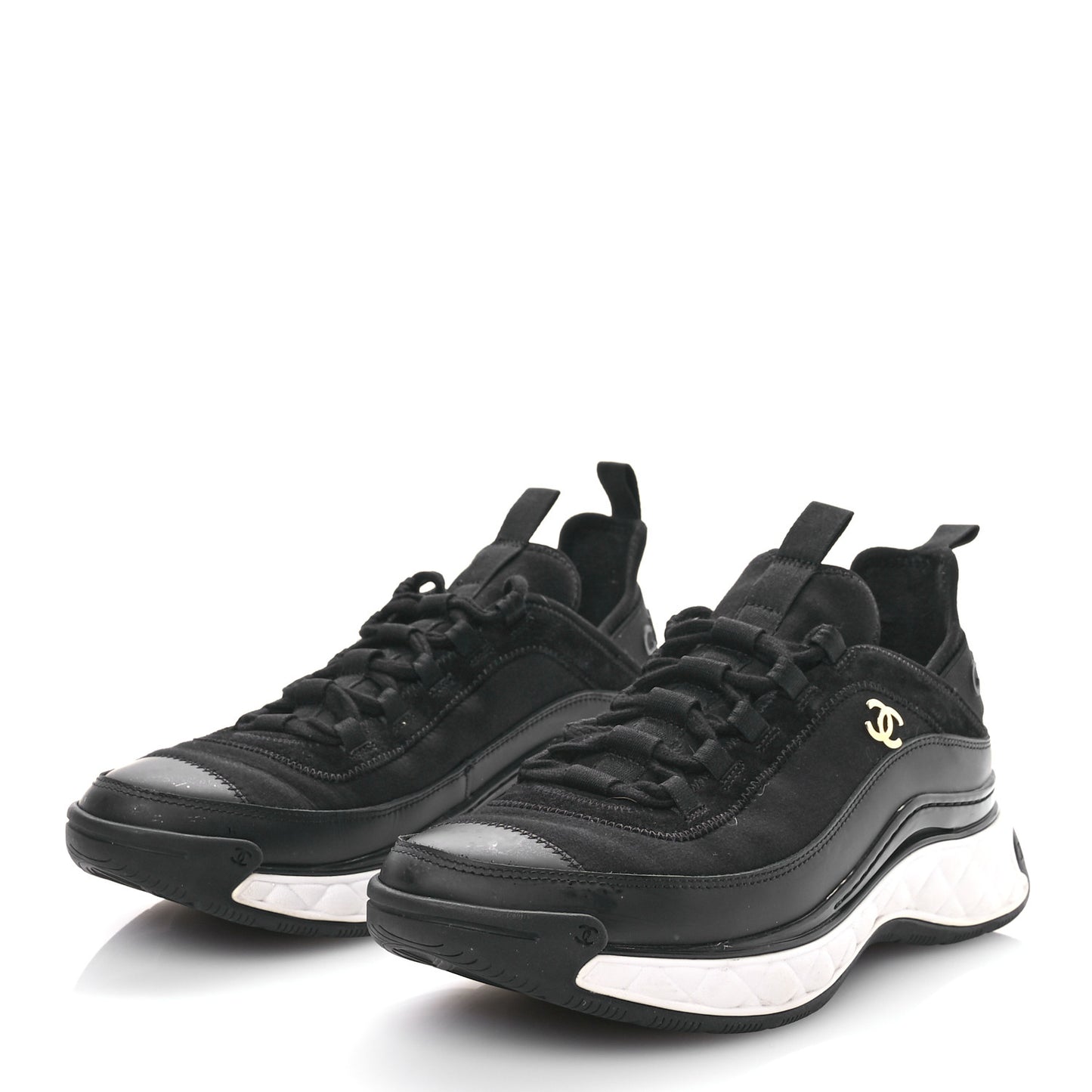 Velvet Calfskin Mixed Fibers CC Sneakers 40 Black