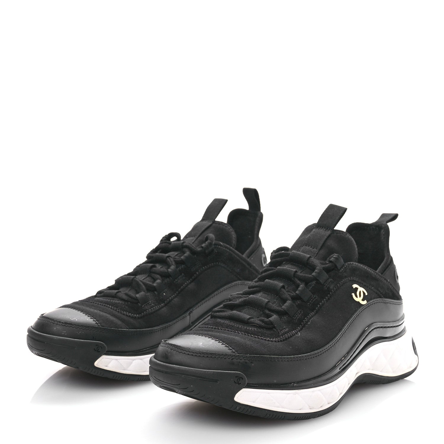 Chanel Velvet Calfskin Mixed Fibers CC Sneakers 40 Black 3 of 9
