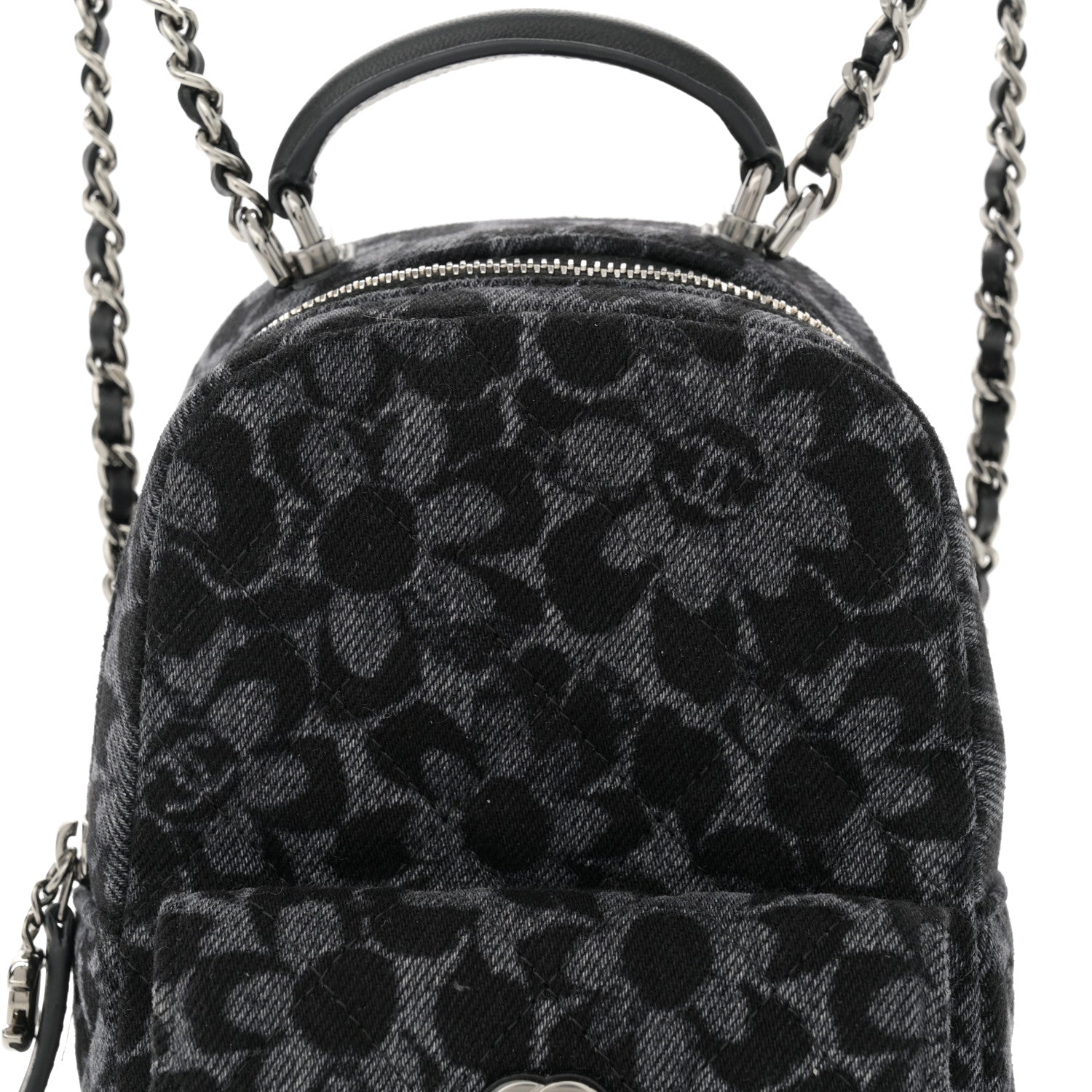 Chanel Denim Quilted Flower CC Mini Classic Backpack Black 8 of 11