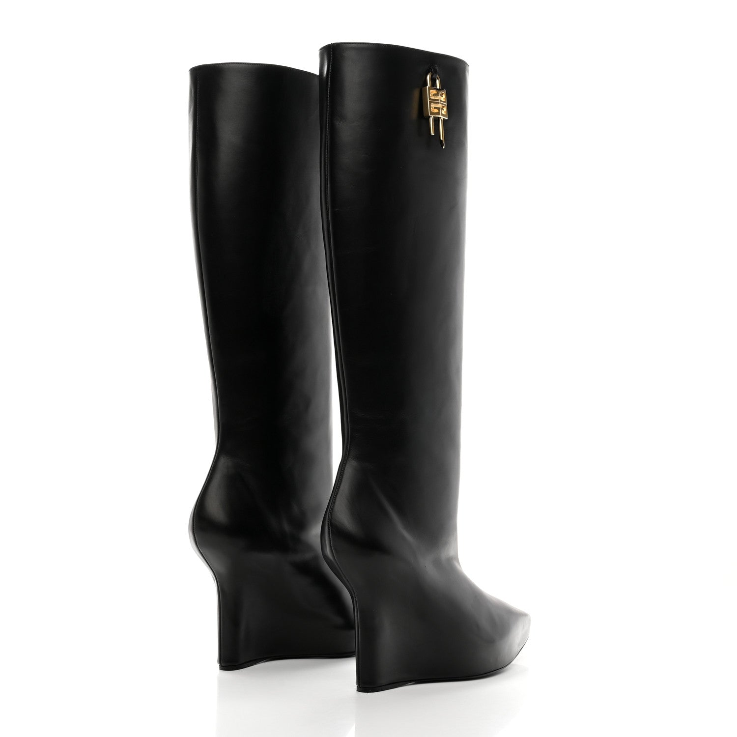 Givenchy Calfskin G Lock Wedge Knee High Boots 38 Black 4 of 9