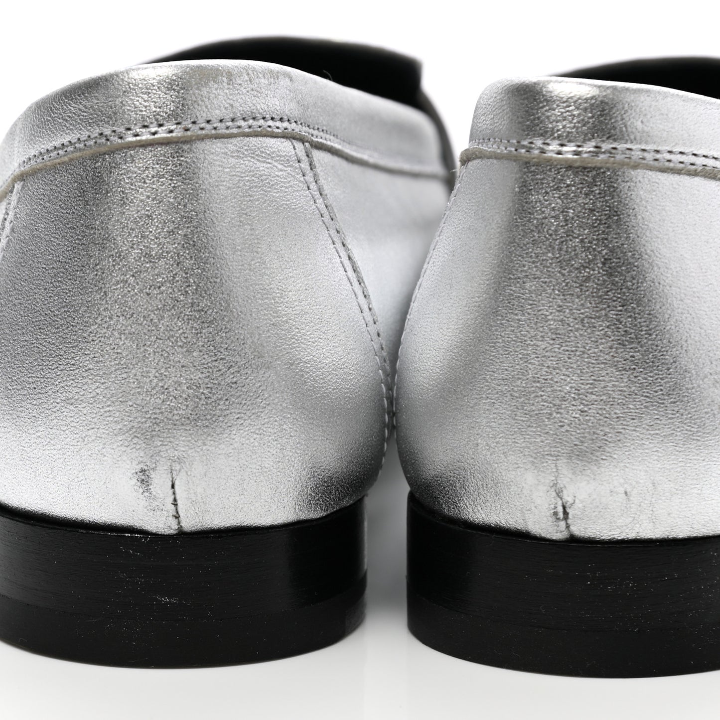 Metallic Goatskin Paris Loafers 37 Gris Argente
