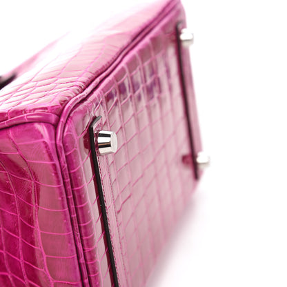Hermes Shiny Niloticus Crocodile Birkin 25 Rose Scheherazade 7 of 32