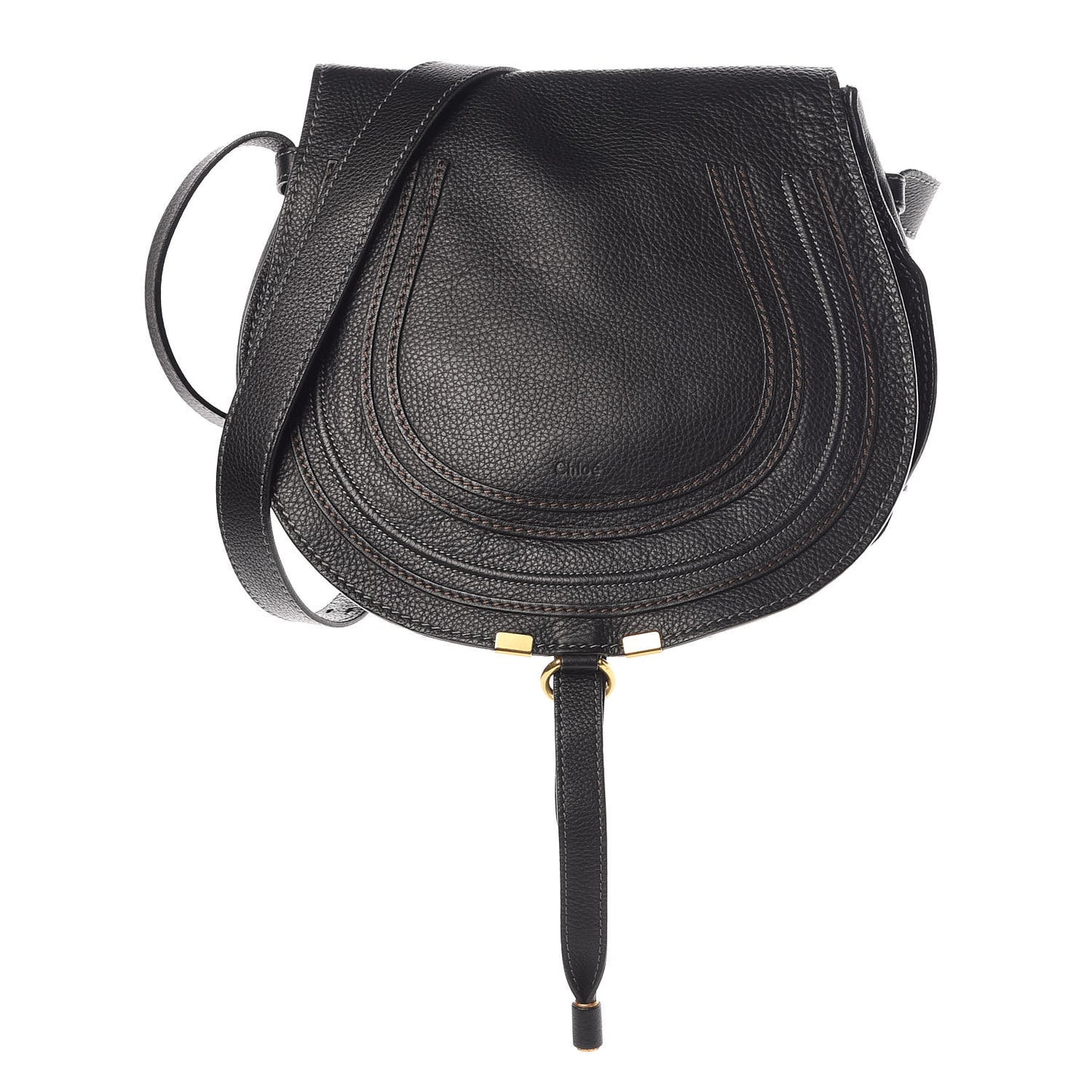 Calfskin Medium Marcie Round Crossbody Bag Black