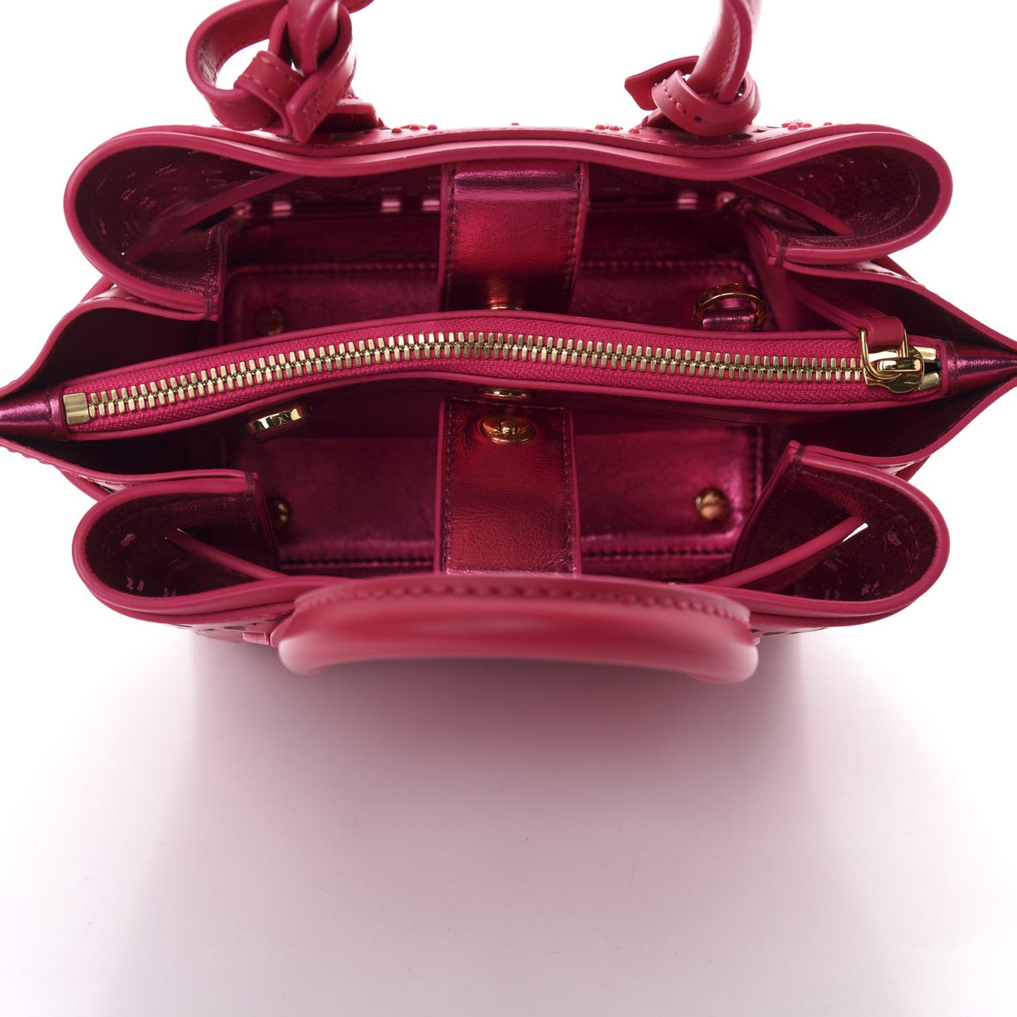 Perforated Calfskin Studded Mini Milla Tote Sugar Pink