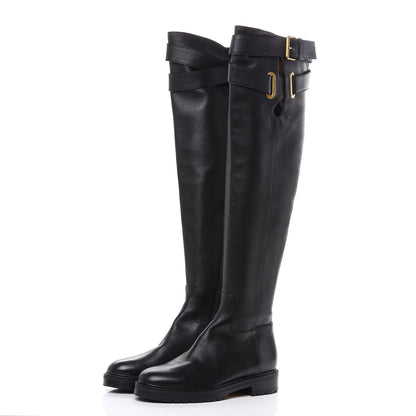 Valentino Garavani Calfskin Knee High Buckle Boots 37.5 Black 3 of 11