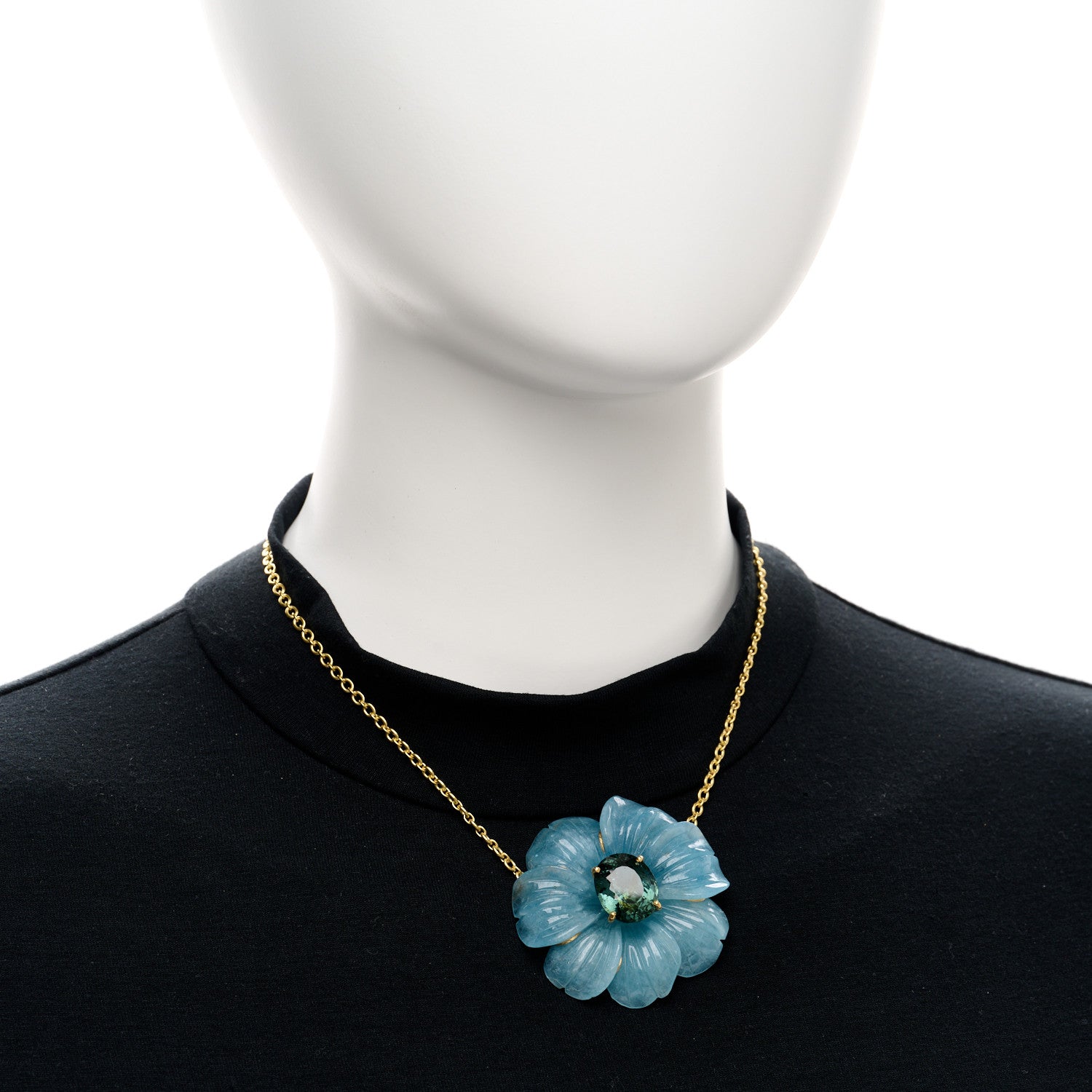 Irene Neuwirth 18K Yellow Gold Aquamarine Green Tourmaline Flower Pendant Necklace 2 of 6