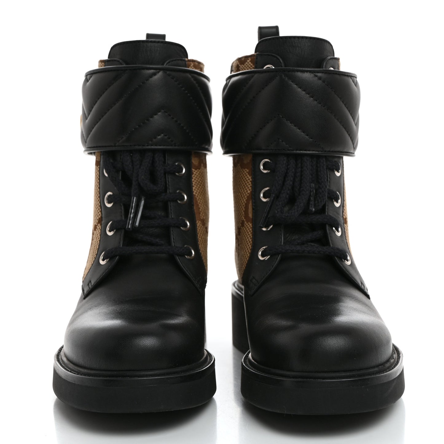 Flores Calfskin Monogram Maxi GG Nappa Matelasse Double G 40mm Ankle Boots 36.5 Black Camel Ebony