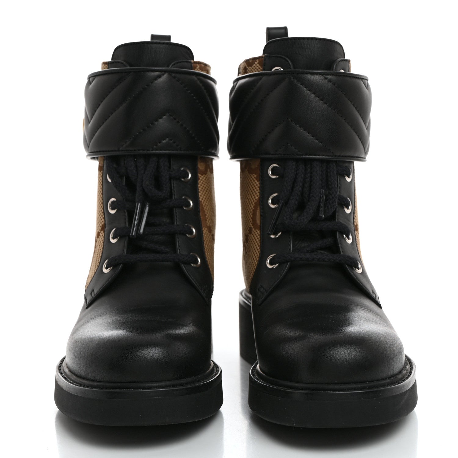 Gucci Flores Calfskin Monogram Maxi GG Nappa Matelasse Double G 40mm Ankle Boots 36.5 Black Camel Ebony 2 of 9