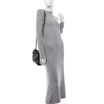 Saint Laurent Sheepskin Matelasse Chevron Monogram Medium College Bag Black 2 of 13