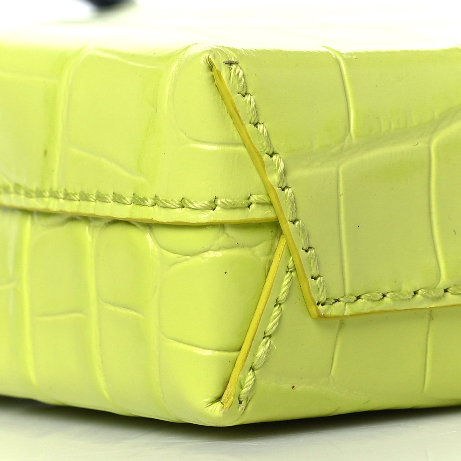 Balenciaga Calfskin Crocodile Embossed Logo Shopping Phone Holder Bag Lime 9 of 10