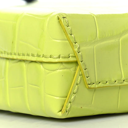 Balenciaga Calfskin Crocodile Embossed Logo Shopping Phone Holder Bag Lime 9 of 10