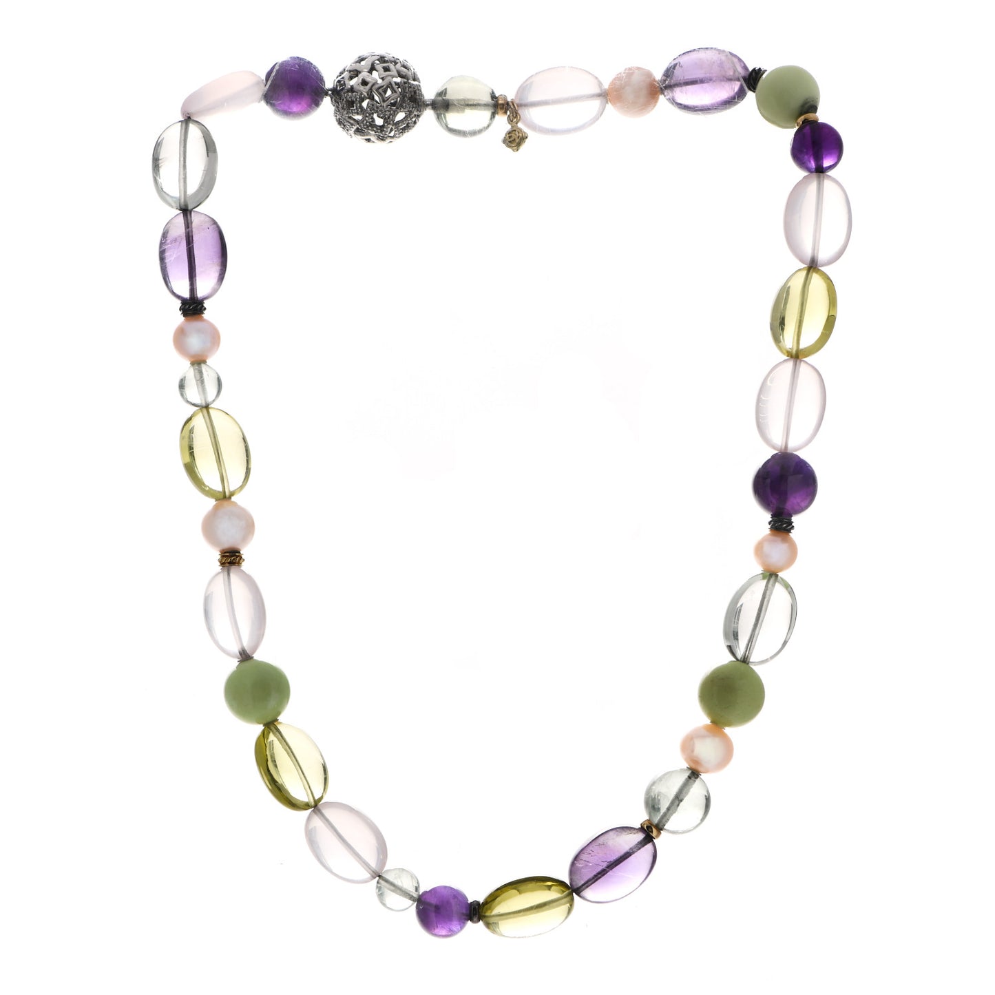 Sterling Silver 18K Yellow Gold Diamond Multi Gemstone Quatrefoil Necklace