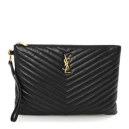 Saint Laurent Calfskin Matelasse Monogram Cassandre Tablet Pouch Black 2 of 12