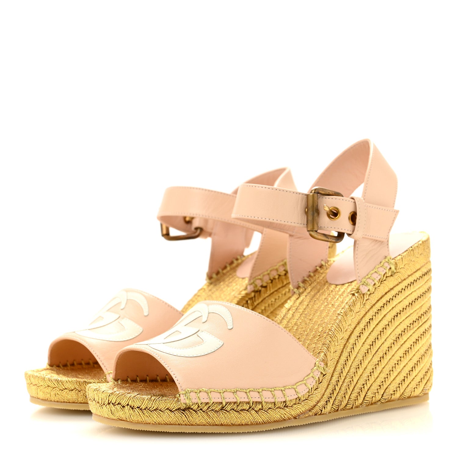 Gucci Malaga Kid Lifford Calfskin GG Espadrille Wedge Sandals 35 Skin Rose Dusty White 4 of 10