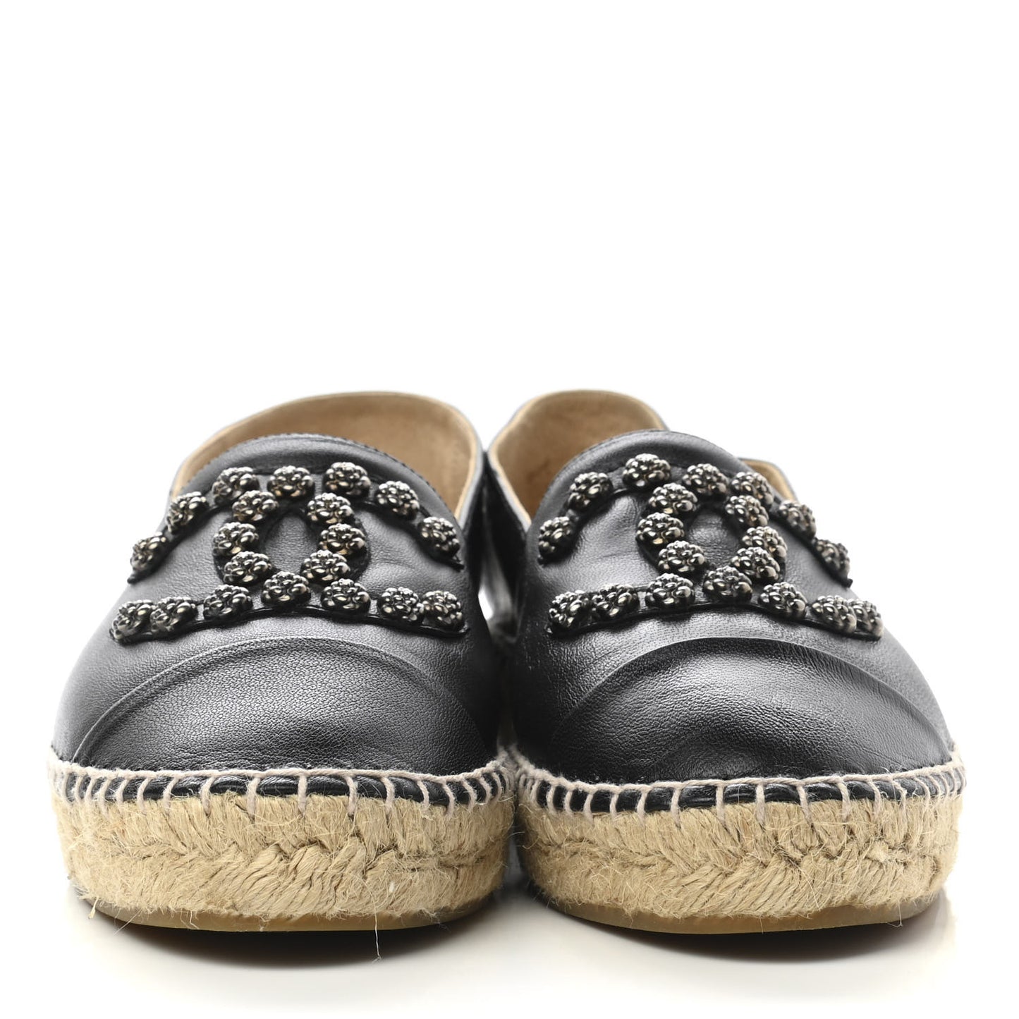 Lambskin Camellia CC Stud Espadrilles 40 Black