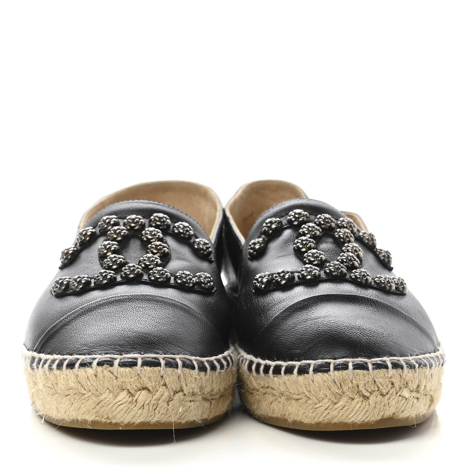 Chanel Lambskin Camellia CC Stud Espadrilles 40 Black 2 of 9