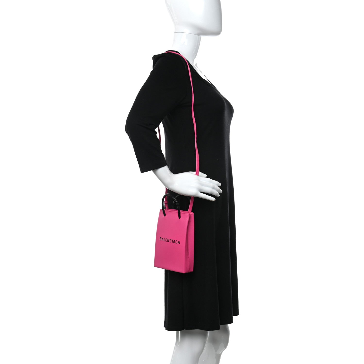 Balenciaga Squared Calfskin Logo Shopping Phone Holder Bag Acid Fuchsia 2 of 9
