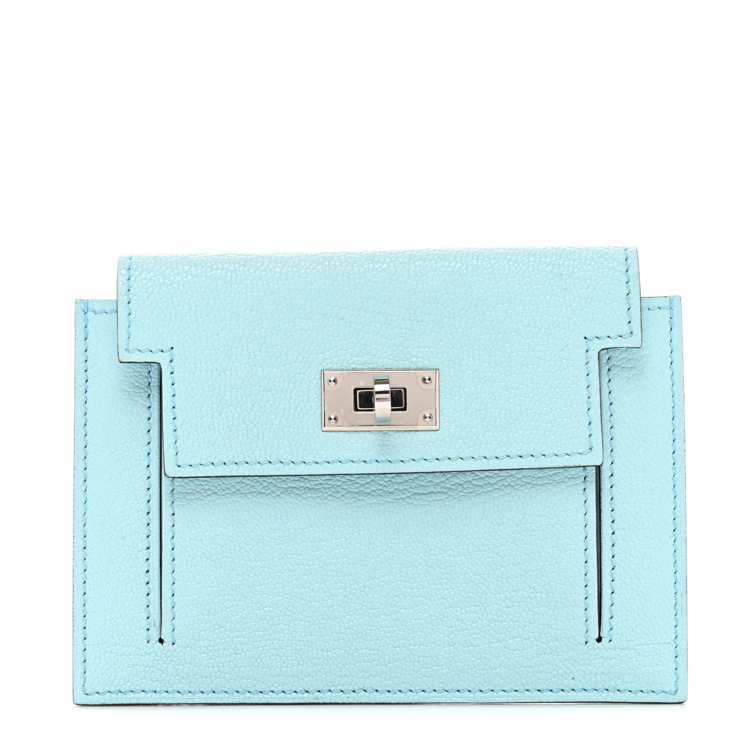 Hermes Chevre Mysore Kelly Pocket Compact Wallet Bleu Atoll 1 of 8