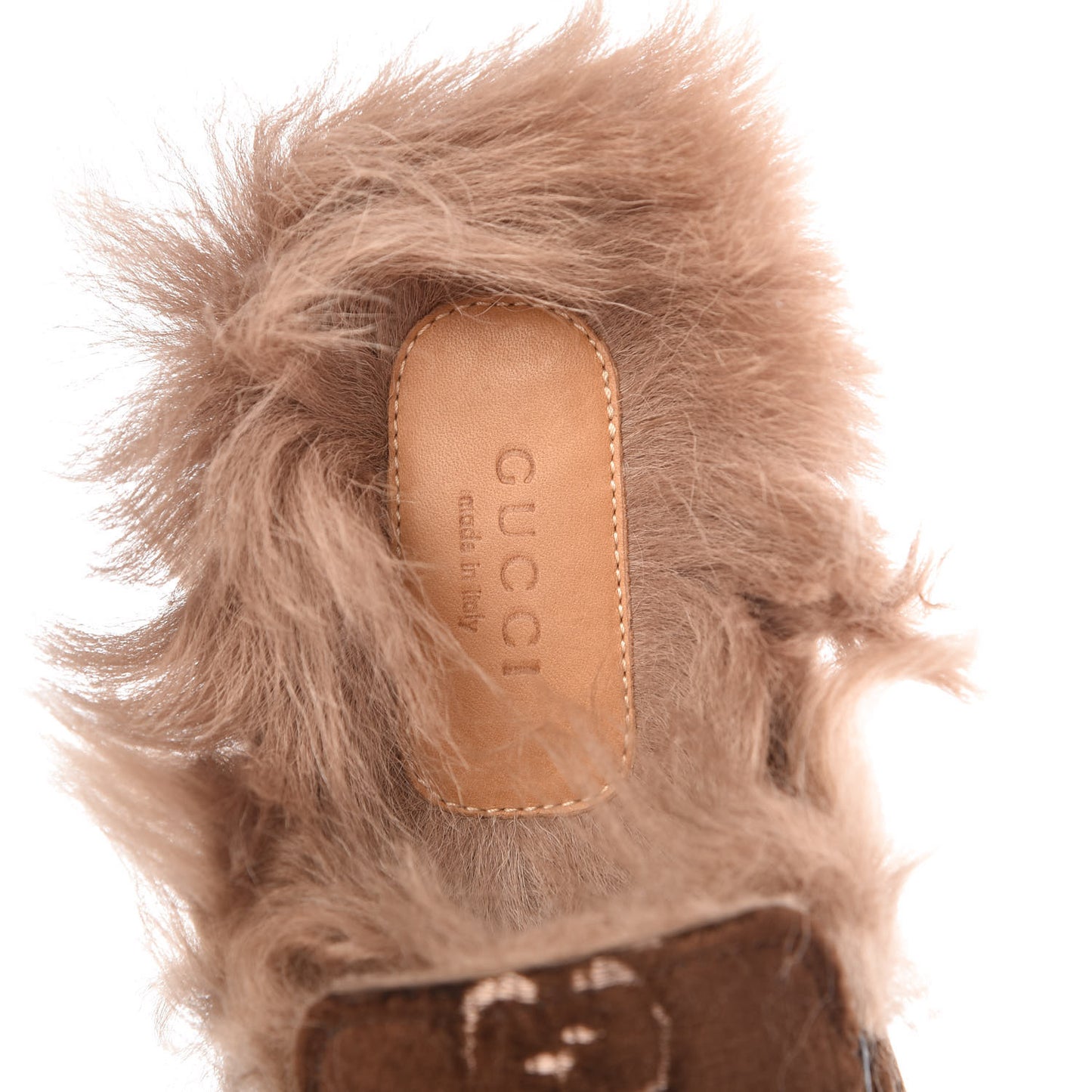 Velvet GG Monogram Fur Womens Princetown Slippers 36.5 Brown Black Natural