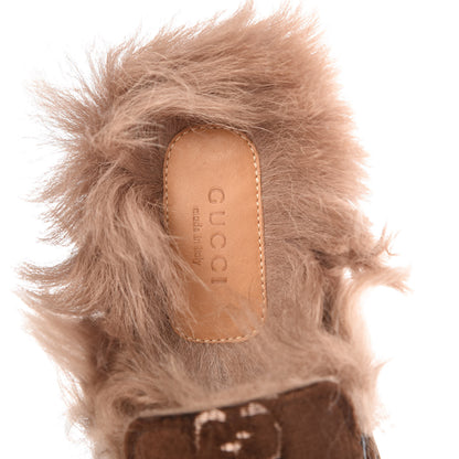 Gucci Velvet GG Monogram Fur Womens Princetown Slippers 36.5 Brown Black Natural 7 of 10