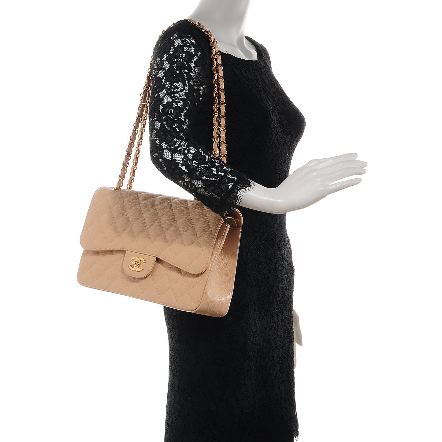 Caviar Jumbo Double Flap Beige Clair