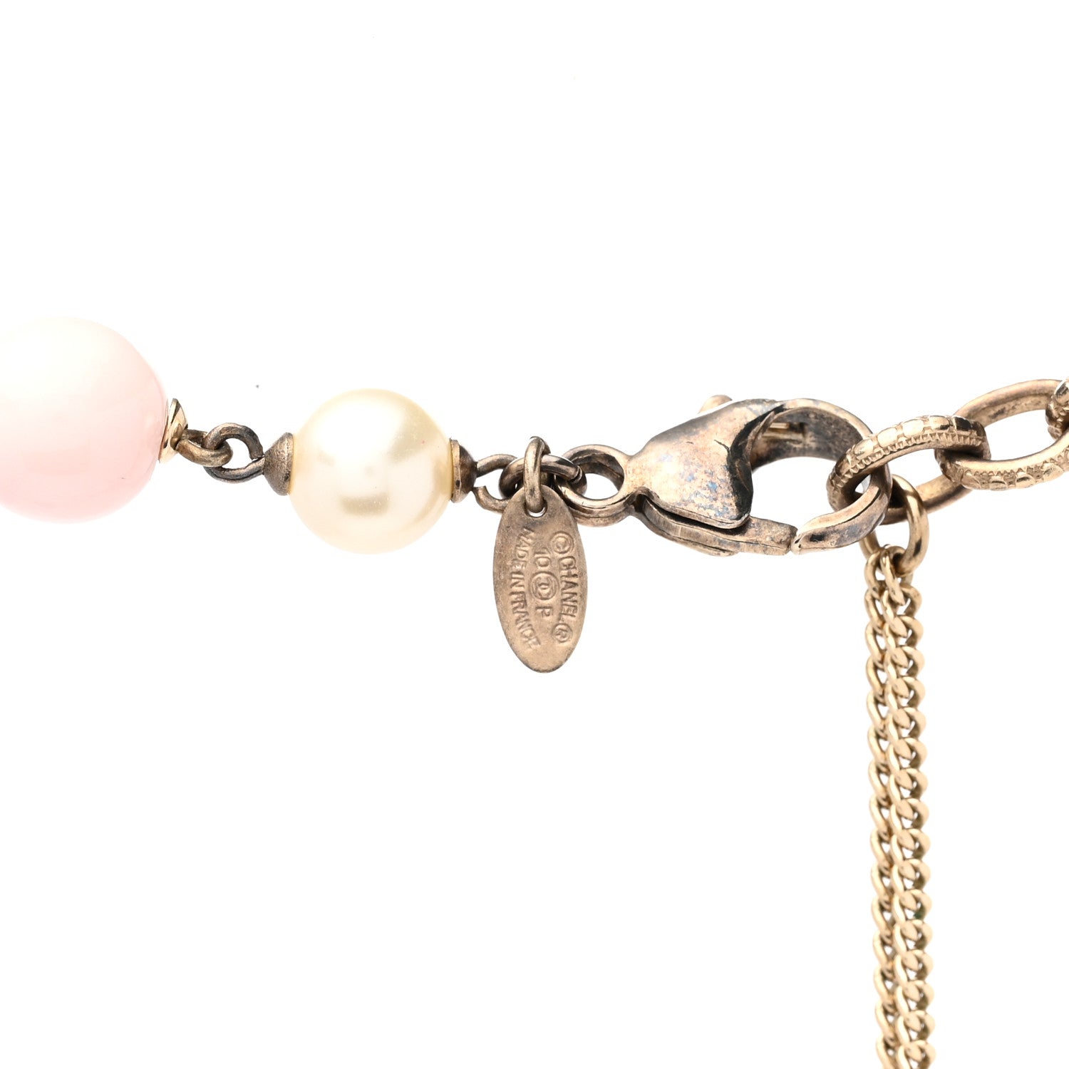 Chanel Pearl Bead CC Necklace Pink Purple Gold 5 of 5