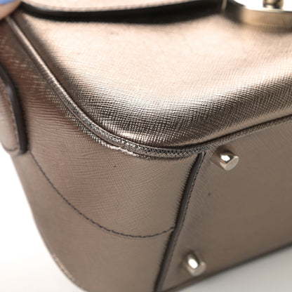 Prada Metallic Saffiano Pushlock Shoulder Bag Bronzo 9 of 15