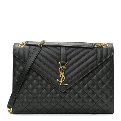 Saint Laurent Grain De Poudre Textured Mixed Matelasse Large Triquilt Monogram Satchel Black 1 of 13